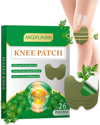 MQXUNMI Knee Patch, 26Pcs Pain Relief Patch for Knee, Deep Heat Patches for Knee, Neck, Shoulder, Sore Muscles and Joint Pain- Fast Acting, Up to 24h No Side Effect Wormwood Herbal Knee Patches