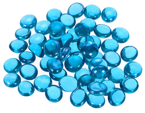 QUARKZMAN Dekorative Flache Glas-Murmeln 12-14mm Felsen Vasenfüller Perlen Kieselsteine Blau für Aquarium Tischschmuck, 50 Stück