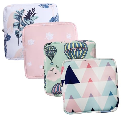 COLLBATH Porta Assorbenti Igienici Donna Portatile 4 Pz Custodia per Sanitary Napkins e Tamponi Borsa per Ciclo Femminile