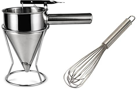 JNJOOD 1 Stainless Steel Baking Funnel Pancake Dough Dispenser + Fixed Stand with Dough Collector