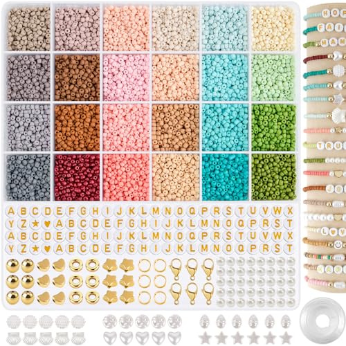 RUBY Perlen für Armbänder, 3mm Perlen zum Auffädeln mit Buchstabenperlen Perle, 24 Farben Glasperlen Charm Kit Armbänder Selber Machen, für Partys, Feiertage
