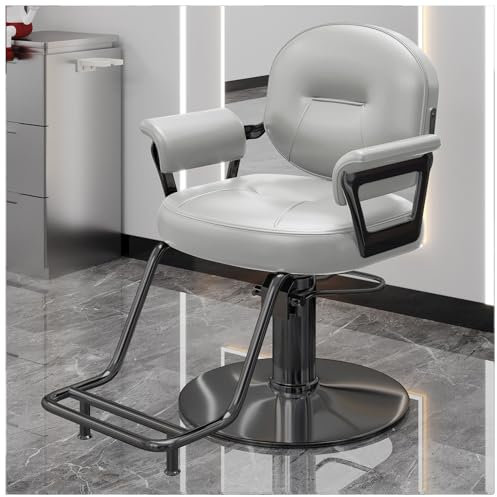 Friseurstuhl,Friseurstuhl für Friseure, Friseurstuhl mit Hochleistungshydraulikpumpe, höhenverstellbar, drehbarer Make-up-Friseurstuhl mit Nietendekoration, Silber, A