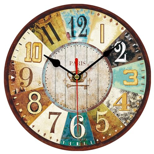 VIKMARI Vintage Wanduhr, 20 cm Schöne Shabby Chic Uhr, Batteriebetrieben Holz Geräuschlos Lautlos Wanduhren für Küche Wohnzimmer Badezimmer Schlafzimmer Büro