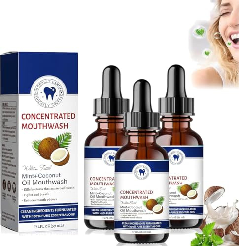 Coconut Fresh Oil-Pulling Mouthwash,59 Ml Coconut Oil Mouthwash,Coconut Pulling Oil for Teeth,Coconut Mint Mouthwash,Fresh Breath,White Teeth & Healthy Teeth & Gums (3)