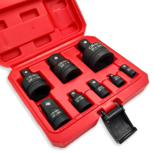 Impact Socket Adapter Set, 1/4 to 1 Drive Adapter Set (8Pcs), Commonly Used 1/2 to 3/8 Impact Adapters and 3/4 to 1/2 Impact Adapter Very Suitable for Auto Repair and Machine Repair