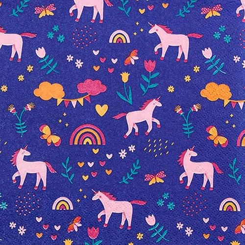 20 Servietten Kinder Einhörner in Fantasiewelt als Tischdeko. Papierservietten mit Motiv. Auch für Decoupage und Serviettentechnik 33x33cm