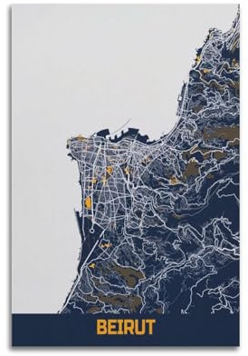 LKUHG Poster con mappa del Medio Oriente Libano Beirut, poster decorativo da parete su tela, stampa artistica moderna, poster decorativo per camera da letto (60 x 90 cm)
