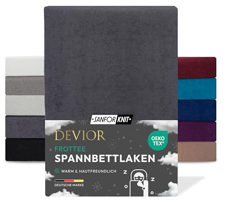 Devior Frottee Winter Spannbettlaken, Anthrazit, 140x200 – 160x200 cm – Kuscheliges Frottee Bettlaken 160 g/m² aus Baumwolle für Matratzen bis 22 cm Höhe – Oeko-TEX Made in Green Zertifiziert