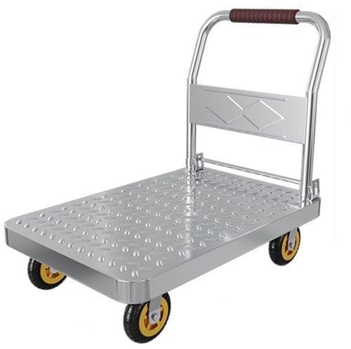 Klappbarer Plattformwagen mit starker Tragfähigkeit, leicht zu bewegen, aufzubewahren und zu transportieren, ideal zum Be- und Entladen von Fracht, silberfarben, 59,9 x 89,9 cm