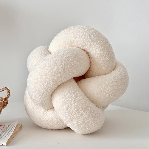 Liemuao Knotenkissen, Sofakissen aus Plüsch, 3D-Kugelkissen, Knoten, Spielzeug, handgewebt, Kawaii, Heimdekoration, Plüsch, 30 cm (weiß)
