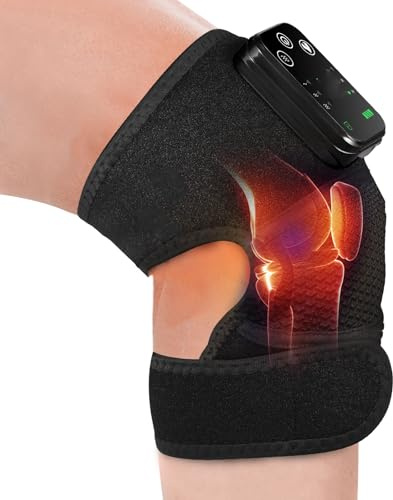 Heated Knee Massager, Cordless Heated Knee Support Wrap with Massage, Rechargeable Knee Brace Warmer with Vibration for Knee/Elbow/Shoulder Relax, 3 Massaging Modes, Heat Therapy for Joint Pain Relief