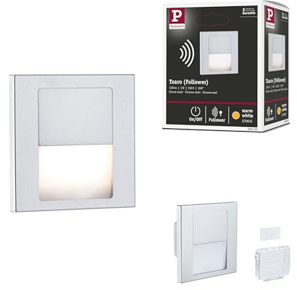 Paulmann 80000 LED Wandeinbauleuchte Tsaro eckig 80x36mm 1W 80lm 230V 2700K Chrom matt