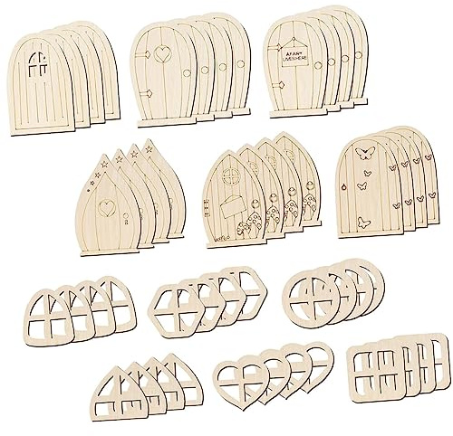 Milisten Puertas De Casas De Hadas De Madera Sin Pintar para Manualidades De Bricolaje Jardín, Juego De 48 Piezas Creativas, Piezas De Puerta Blanco para Decoración y Proyectos DIY Infantiles