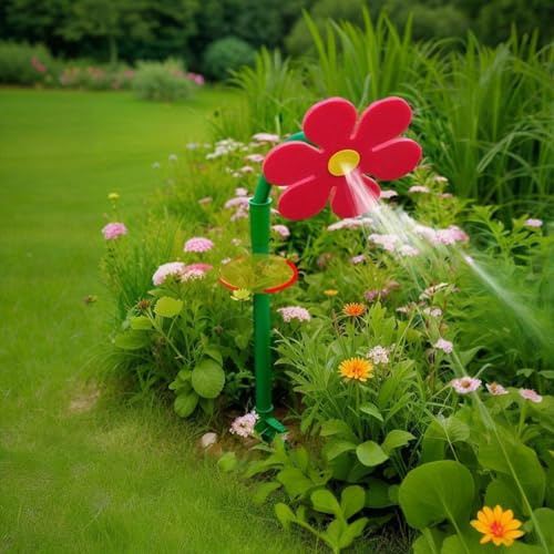 Crazy Dancing - Irrigatore a margherita con paletto, girevole a 360°, per prato e giardino, divertente spruzzatore d'acqua per bambini che giocano, irrigatori di fiori in plastica resistente per