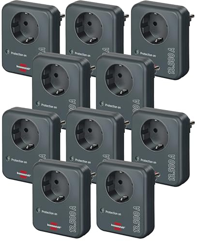 Brennenstuhl 10er Pack Steckdosenadapter mit Überspannungsschutz 13.500 A (Adapter als Blitzschutz für Elektrogeräte) anthrazit