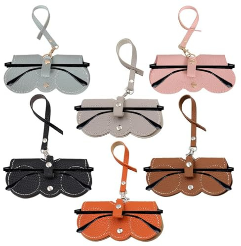 LIULINY 6 Pezzi Custodia Morbida per Occhiali da Sole, Custodia per Occhiali in Pelle PU, Borsa Portatile per Glasses da Vista con Gancio, Adatto per Donne, Uomini, Interni ed Esterni
