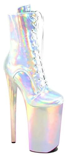QXWD Beige 26 cm Tacco Alto Piattaforma Stivali Donna Pole Dance Stivaletti Performance Drag Exotic Stripper Scarpe, come da immagine, 42.5 EU