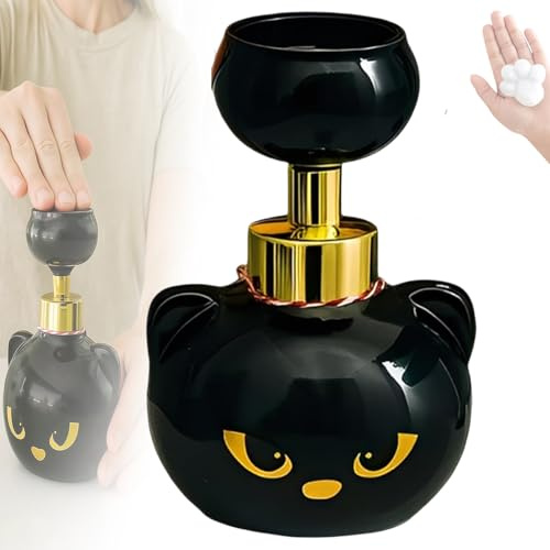 Distributeur de Savon Mousse en Forme Patte Chat, Flacon Pompe Fleur, moussant Noir for Chaton, Rechargeable, Cadeau for Amoureux des Chats(1pcs)