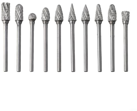 Frässtücke, 3 mm Schaft, Frässtifte, Formen-Set, plus Werkzeuge, Metall, 10 Bits zum Schleifen, rotierend, für Eisen, legierter Stahl, Edelstahl, breite Rille (B)