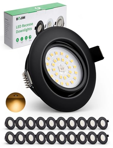 BOJIM Einbaustrahler LED 230V Schwarz Dimmbar, Energieeffizienzklasse D | Warmweiß 5.5W 650lm, 68mm Lochmaß, Spots Einbauleuchten Schwenkbar für Küche Wohnzimmer Badezimmer, 20er Set