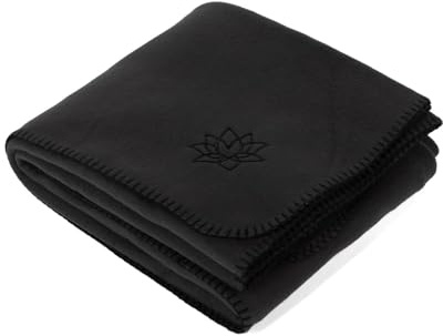 Bodhi Yogadecke ASANA Blanket | Weiche & Warme Kuscheldecke | Meditationsdecke für Shavasana | Tagesdecke aus Fleece mit Lotus-Stickerei | Sofa- & Überwurfdecke | 150 x 200 cm (Anthrazit)