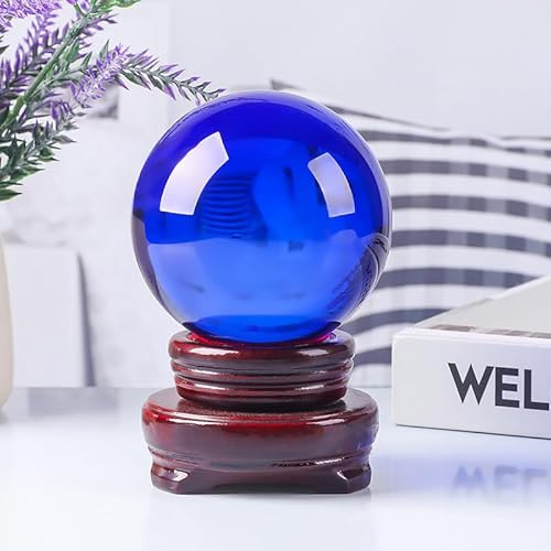 NIBHZ Sfera di Cristallo Sfera di Cristallo con Supporto in Legno per magia, Fotografia con Lente, Decorazione per la Famiglia, cartomante, Feng Shui, Decorazione della Strega,Blu,4.7 in