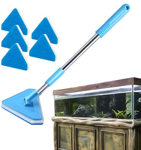 qokeeu Aquarium Reinigungsbürste, Aquarium Doppelseitig Reinigungsschwamm Mit Teleskopstiel, Aquariums Scheibenreiniger Algenentferner Für Reinigen Von Aquariumglas