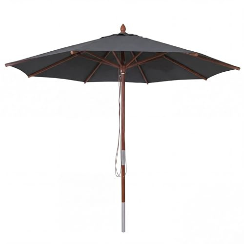 Mendler Gastronomie Holz-Sonnenschirm HWC-C57b rund Ø3m | Gartenschirm, Polyester/Holz, 14kg, Seilzug, stoßsicher