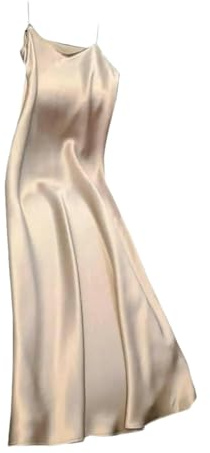 Fryloo Abito Donna Lungo da in Satin con Scollo A V, Senza Maniche, Schienale, Lacci, Elegante Estivo Sera per Le Vacanze-Spumante-m