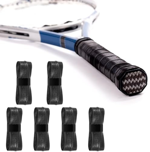 6 Griffbänder für Tennisschläger, Selbstklebendes, Rutschfestes Overgrip in Schwarz, Perforiert für Besseren Halt, Auch für Badminton- und Squashschläger