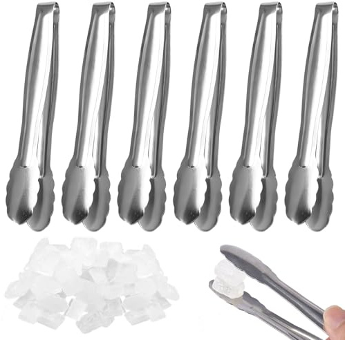 6 stycken små sockertänger, 15,5 cm istång av rostfritt stål, iskubstång multifunktionella, bakverk tång Candybartång, godistång, kökstång liten för isbitar, sockerbitar, bufett