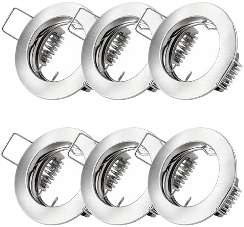 NCC-Licht 6x Einbaustrahler Eisen gebürstet 55mm geeignet für MR11 Lampen | Kompakter Einbauspot mit 45mm Lochdurchmesser, ultra flacher Strahler für Wohnzimmer Flur und Küche