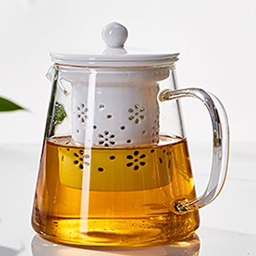 TAMUME 500ml Glas Teekanne mit Porzellan Teekanne Sieb (White)