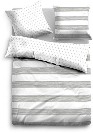 TOM TAILOR Satin Bettwäsche Streifen QUER-Wende Grey 200/200cm