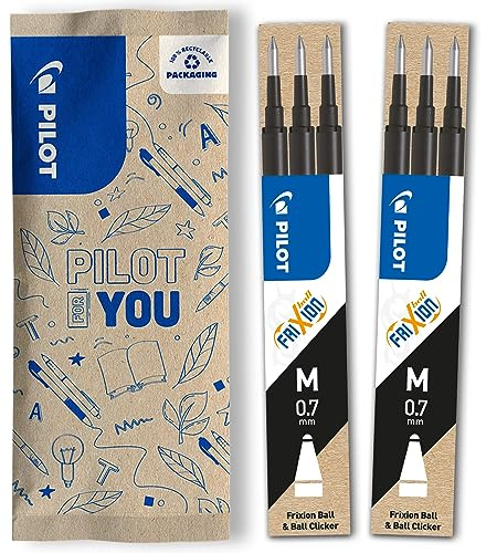 PILOT - Ersatzminen 0.7 - 2 Sets mit 3 Minen - Nachfüllminen mit radierbarer Tinte - Kompatibel mit FriXion Ball & Clicker - Schwarz - Mittlere Spitze (6 Minen)