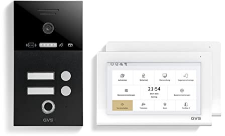 GVS - IP Video Türsprechanlage 2-Familienhaus mit Türöffner (RFID & Fingerprint), HD Kamera, 2X 7 Zoll Monitor & App - Smarte Video Türklingel mit Kamera & Gegensprechanlage (AVS4483A)