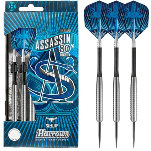 Harrows Assassin Tungsten Pro Darts | Steel Tip Darts Set mit Tragekoffer | 18-40g Alle Gewichte | Inklusive Alamo Shafts, 100 Micron Prime Flights und Reisekoffer (25GR)
