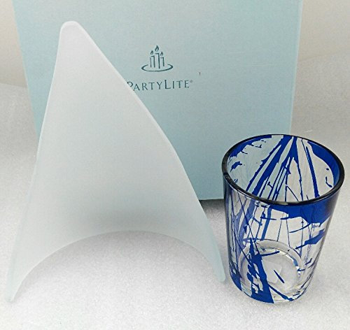 PartyLite - 1a Votivkerzenhalter SEGELTÖRN - P90235, Nautisch, Blau, Glas, Dekorativ, Indoor, Kerzenhalter