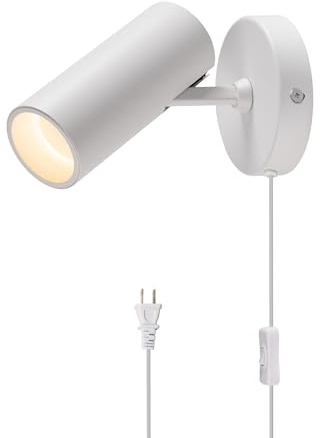 Aisilan Spotlights Indoor, LED Wall Spotlight Plug in with Switch, Adjustable Uplights for Wall Lighting, 12W COB 3000K CRI97 Aluminum Spot Light for Artwork, Ceiling, Floor, White
