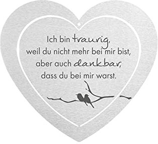 DOLORINO Grabherz aus Edelstahl | wetterfest | mit Spruch Ich bin traurig| ca. 17x15cm
