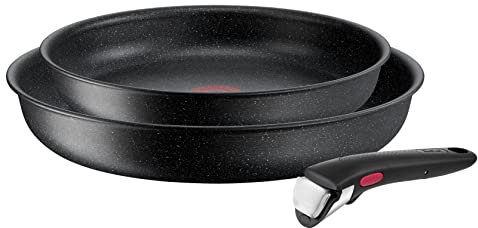 Tefal L39990 Ingenio Black Stone Lot de 3 poêles empilables avec revêtement antiadhésif Compatible induction Indicateur de température thermique Noir