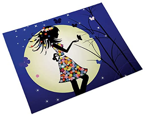 Manteles Individuales Chica Luna Azul Salvamanteles Individuales Algodón Lino Lavable Individuales Mesa Resistente al Calor Bajoplatos Tapetes para Mesa Bajoplatos 30x45cm 4 Pcs