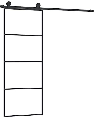 vidaXL Puerta Corredera con Set Herrajes Accesorio Herramienta Rieles Granero Ajustable Guía Piso Hogar Interior Vidrio ESG Aluminio