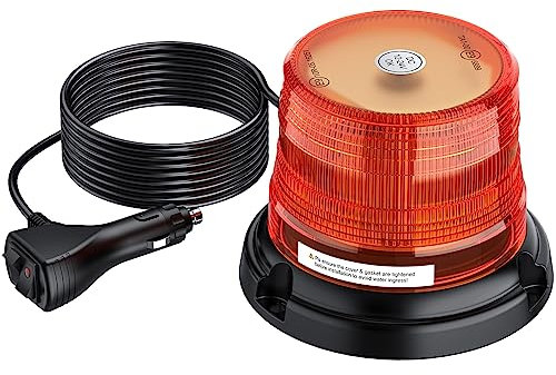AUTOUTLET LED Rotating Flashing Amber Beacon | 12LED 10V-30V Magnetic Flashing Beacon Warning Light | Emergency Vehicle Safety Light CE, ROHS, ECE R10 R65 Certified for Trucks and Forklifts