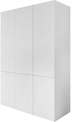 Mirjan24 Kleiderschrank Fusbo 90 2D + 45 1D, Drehtürenschrank mit Einlegeböden und Kleiderstange, Garderobenschrank, Elegantes Schlafzimmer (Weiß, ohne Aufsatz)