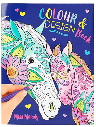 Depesche 12452 Miss Melody - Colour & Design Buch mit 40 Seiten zum Designen von Mustern und Pferde-Motiven, inkl. Malvorlagen, Mehrfarbig