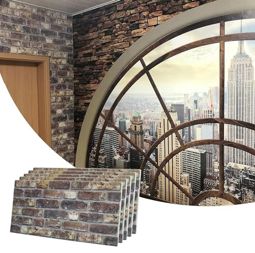 Dundee Deco 3D Wall Panels Faux Brick - Cladding, Grey Brown Stone Look Wall Paneling, Styrofoam Facing for Living Room, Kitchen, Bathroom, Balcony, Bedroom, Set of 5, Covers 27 sq ft