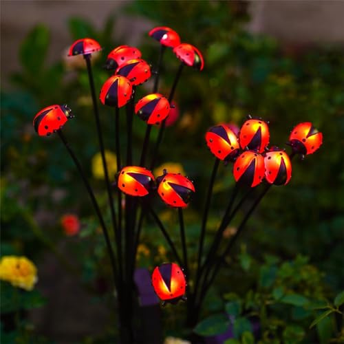Yeomoo Marienkäfer Lichterkette Gartendeko Solarlampen für Außen - Käfer Solar Leuchte Wasserdicht LED Lichterkette Gartenleuchten Aussen Geschenke für Frauen Männer Mama Garten Terrasse Deko 2 Stücke