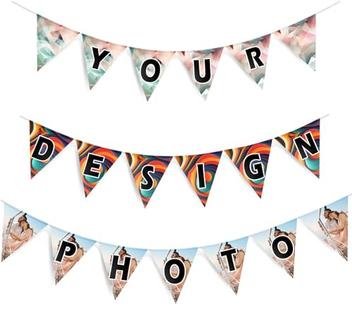 Wimpelkette mit eigenem Foto 4 Meter x 3 Stück Personalisiert Outdoor Party Flagge Girlande Geburtstags Dekoration Feier Banner und für Kinderzimmer Deko Bunting Wetterfester Stoff [164]