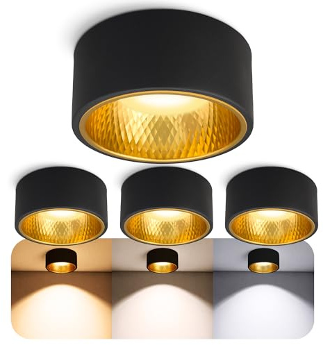 SSC-LUXon OLINO Deckenspot schwarz 4 Stück dimmbar GX53 3 Lichtfarben gold | Vier Deckenspots mit wechselbarer Front gold & silber - dimmbar, warm / neutral / kalt, für Wohnzimmer & Flur, inkl. LED